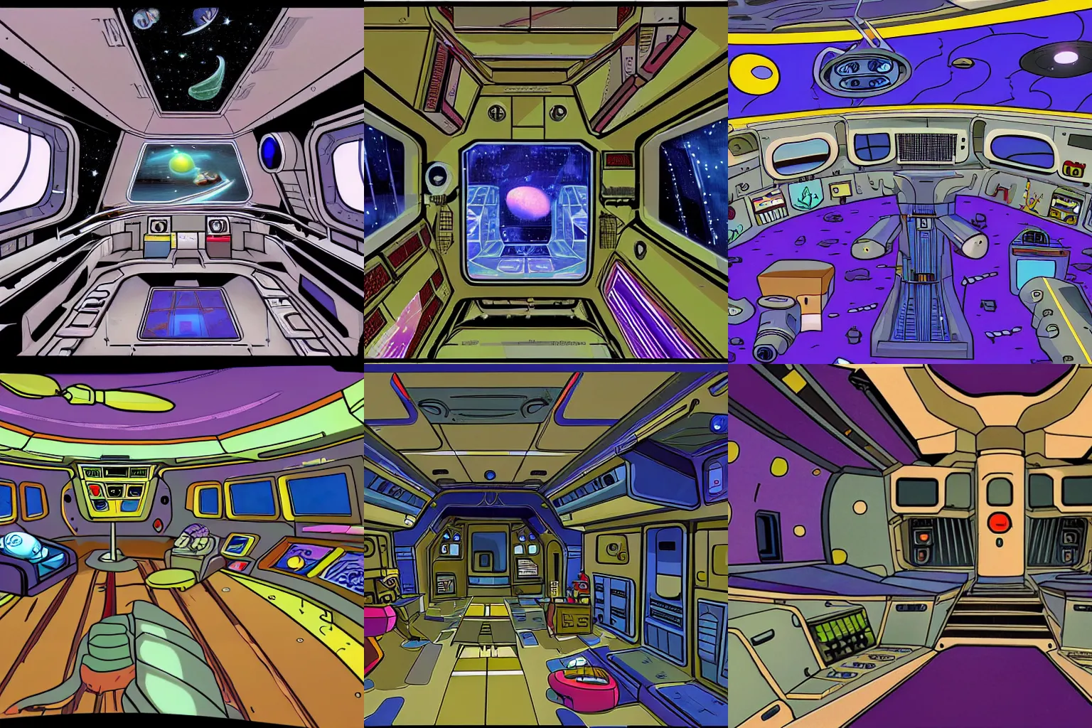 Prompt: inside a spaceship, from a space themed Serria point and click 2D graphic adventure game, made in 1999, with cartoon style graphics