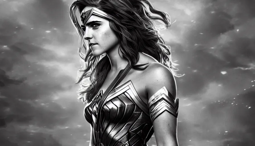 Prompt: Emma Watson is Wonder Woman, hyperdetailed, artstation, cgsociety, 8k