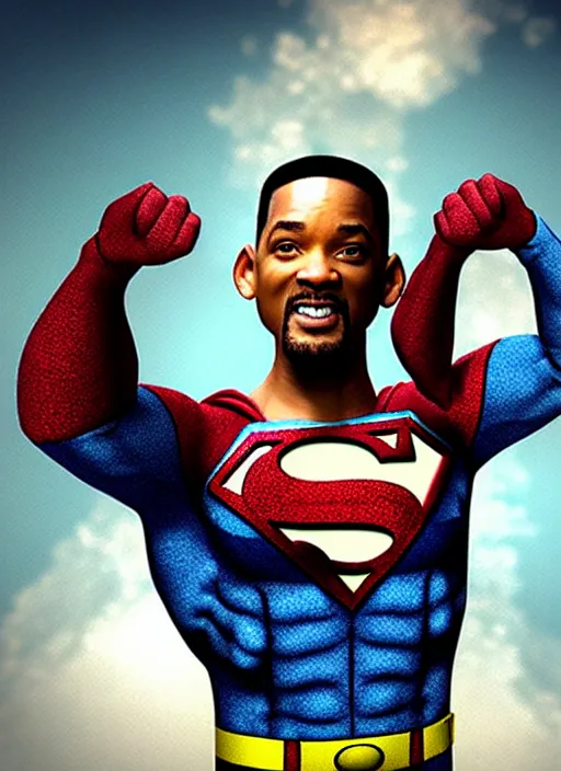 Image similar to will smith as superman in minecraft, muscles, veins, arteries, intricate, organs, ornate, surreal, ray caesar, john constable, guy denning, dan hillier