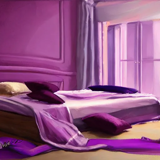 Image similar to purple bed, digital painting, ultradetailed, artstation, oil painting, ultradetailed, artstation