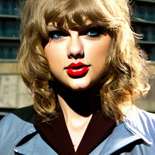 Image similar to Taylor Swift cosplaying as Alex from Clockwork Orange, eyes wide open