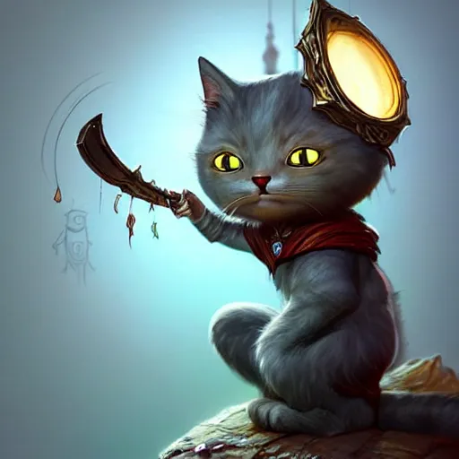 Image similar to super cute fantasy cat warrior 3D concept art by gediminas Pranckevicius and todd mcfarlane, anthropomorphic, glowing effect, ornate, dynamic, centered, sharp focus, beautiful detailed, face very realistic, Game Art!!, hyper detailed, no background, cartoon, cinematic, raytrace, Trend on artstation, C4D