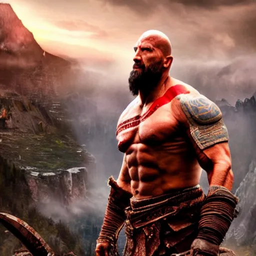 Image similar to Dwayne Johnson as God of war, professional photography