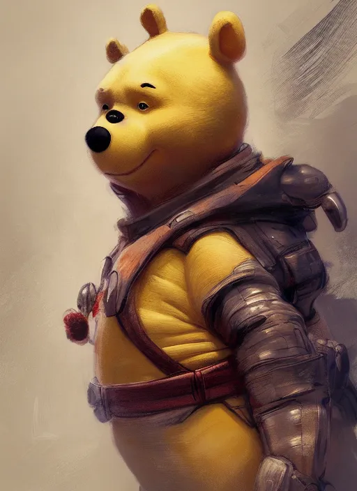 Prompt: Portrait Winne the Pooh, marvel comics, dark, intricate, highly detailed, smooth, artstation, digital illustration by Ruan Jia and Mandy Jurgens and Artgerm and Wayne Barlowe and Greg Rutkowski and Frank Frazetta