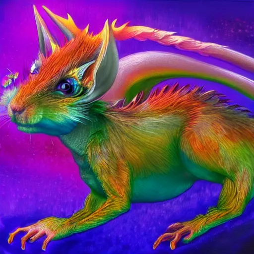 Image similar to an oilpainting of a psychedelic hamster dragon hybrid, hd, artstation, digital art, 4k, 8k