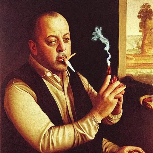 Image similar to billy joel smoking a cigarrete as a renaissance painting