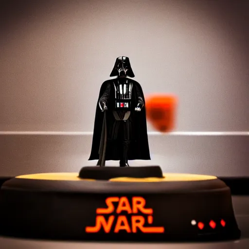 Prompt: darth vader in court working as judge, 5 5 mm