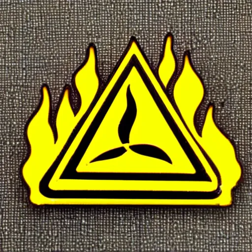 Image similar to a triangle enamel pin of a retro minimalistic fire flames warning label, smooth curves