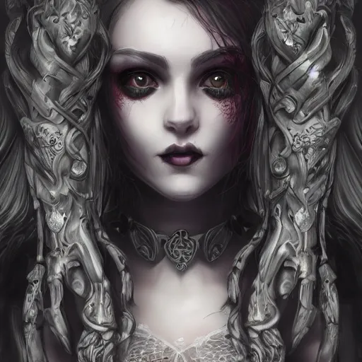 Image similar to a gothic girl with 4 arms with a beautiful face, young face, pretty face, beautiful detailed face, very detailed eyes, female art, intricate details, hyper detailed, artstation, 8 k resolution, high detail, digital painting