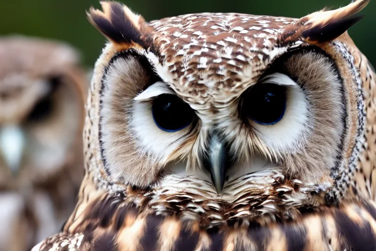 Prompt: owls looking directly into the focal point of the camera