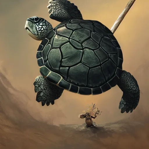 Image similar to cute wise sage turtle holding a staff, wearing a cloak, subsurface scattering, by jesper ejsing, justin gerard, tomasz alen kopera, cgsociety and fenghua zhong, highly detailed, rim light, cinematic lighting, illustration, art, octane render, very coherent, cinematic, hyper realism, high detail, octane render, 8 k