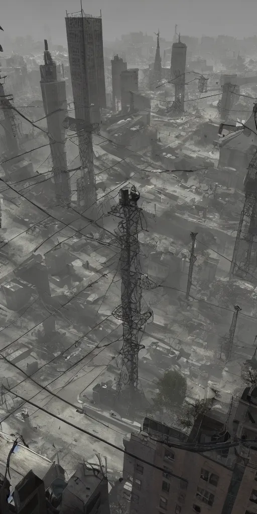 Image similar to half - life 2, city 1 7, eastern europe city, post ussr, citadel in view, extra long shot