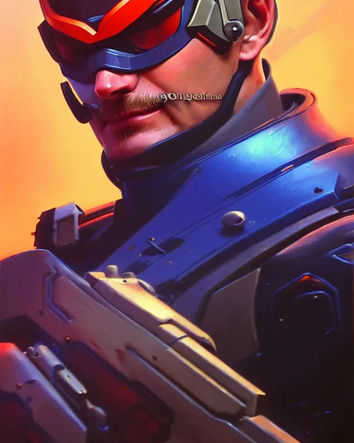 Image similar to soldier 7 6 from overwatch, elegant, colorful, fantasy, fantasy art, character portrait, portrait, close up, highly detailed, intricate detail, amazing detail, sharp focus, vintage fantasy art, vintage sci - fi art, radiant light, caustics, by boris vallejo