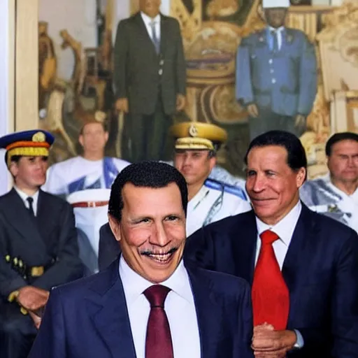 Prompt: spanish president pedro sanchez wearing hugo chavez clothes