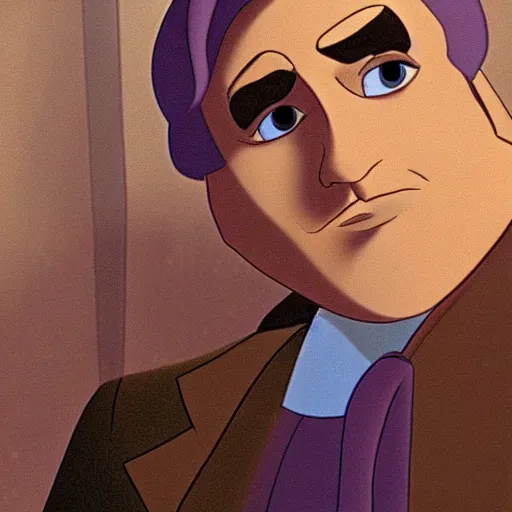 Image similar to steve carell in anastasia, don bluth animation, film still