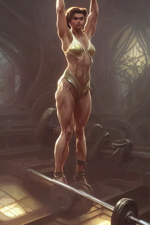 Image similar to anthro sloth lifting weights, dim dingy gym, dynamic pose, fantasy, intricate, elegant, highly detailed, digital painting, artstation, concept art, matte, sharp focus, illustration, art by artgerm and greg rutkowski and alphonse mucha