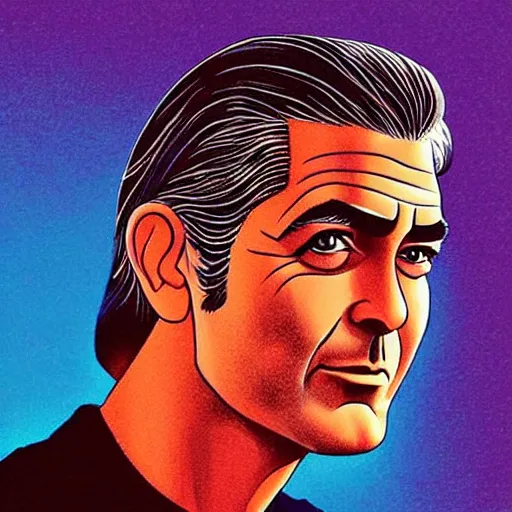 Prompt: “ george clooney retro minimalist portrait by jean giraud!, moebius starwatcher, high detail, sharp, smooth face, color comic, 8 k ”