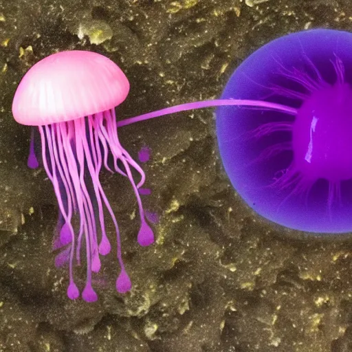 Image similar to pink jellyfish hits Bob's sponge with a net