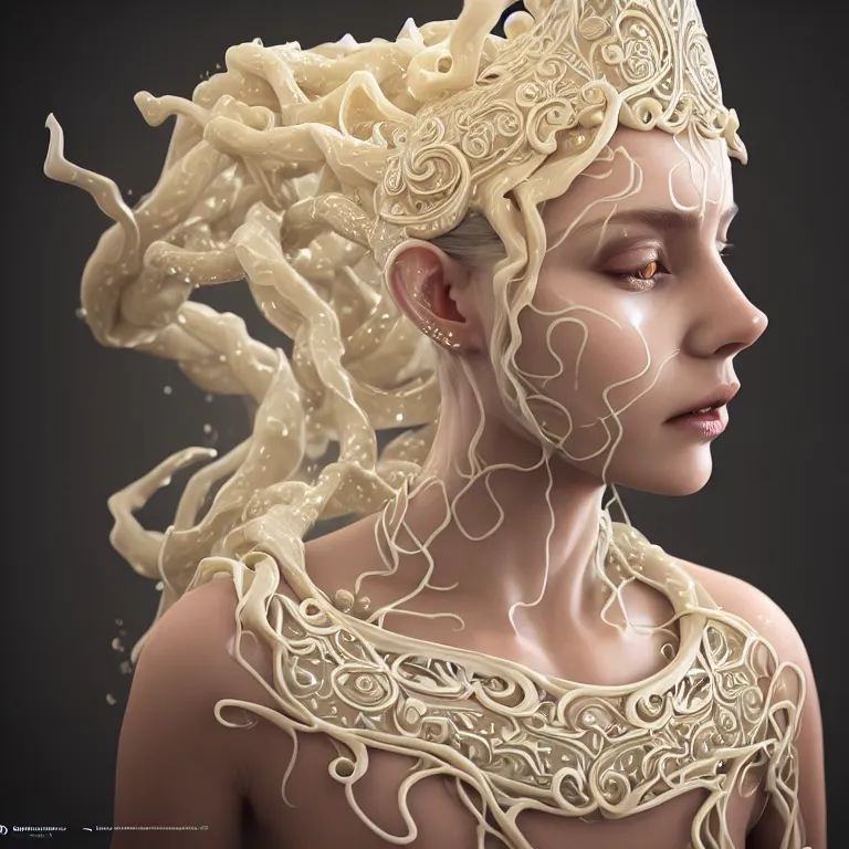 Image similar to wonderful princess of cream liquid semi transparent vines with a cream liquid skin, ornate 8 k gorgeous intricate cream detailed, accent white lighting, dramatic light, octane render