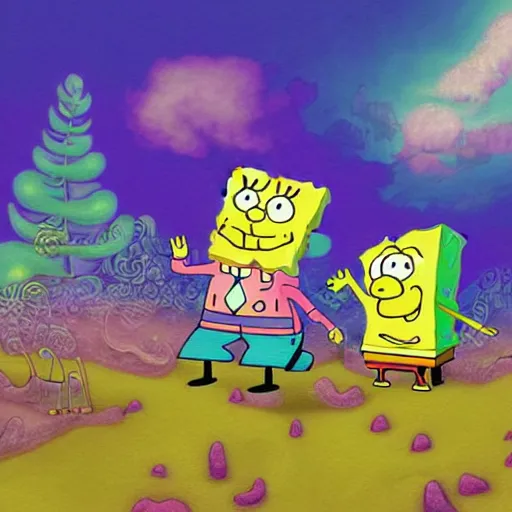 Image similar to spongebob squarepants under weed clouds, digital art, amazing detail, by Alexis Franklin