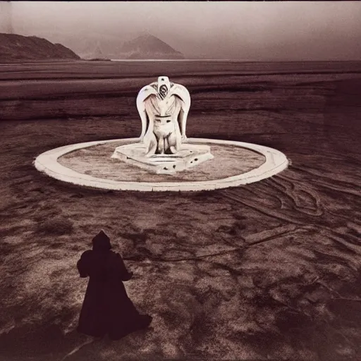 Image similar to invoking ritual of a cthulhu in a large landscape, photography by annie leibovitz