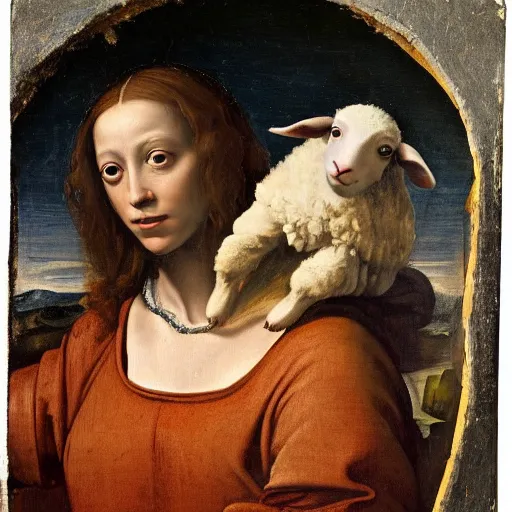 Prompt: Renaissance painting portrait of a a lamb