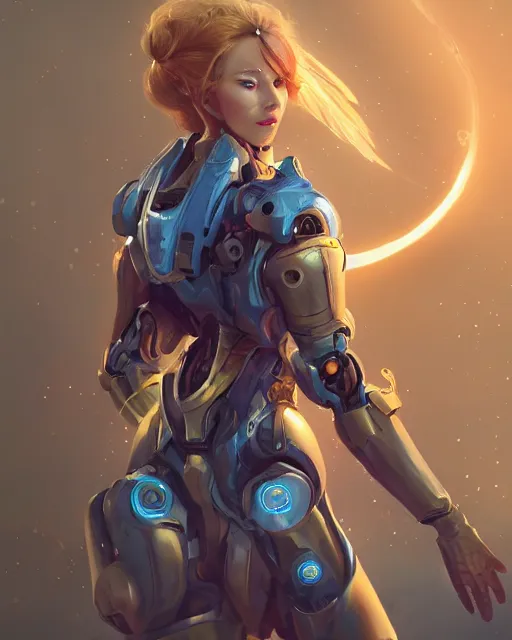 Image similar to holy cyborg girl with golden armor, elegant, scifi, futuristic, utopia, garden, colorful, lee ji - eun, illustration, atmosphere, top lighting, blue eyes, focused, artstation, highly detailed, art by yuhong ding and chengwei pan and serafleur and ina wong