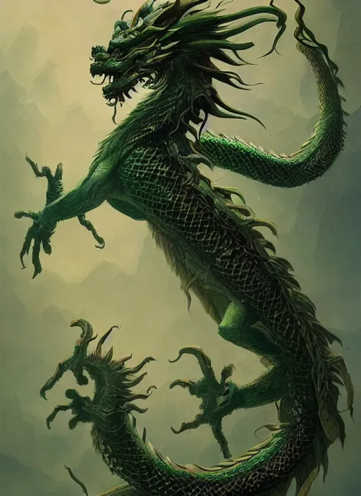 Image similar to a beautiful full - body green chinese dragon, wisdom, magical render in maya by peter mohrbacher and kentaro miura, artstation, 8 k ivan laliashvili, james gurney poster style