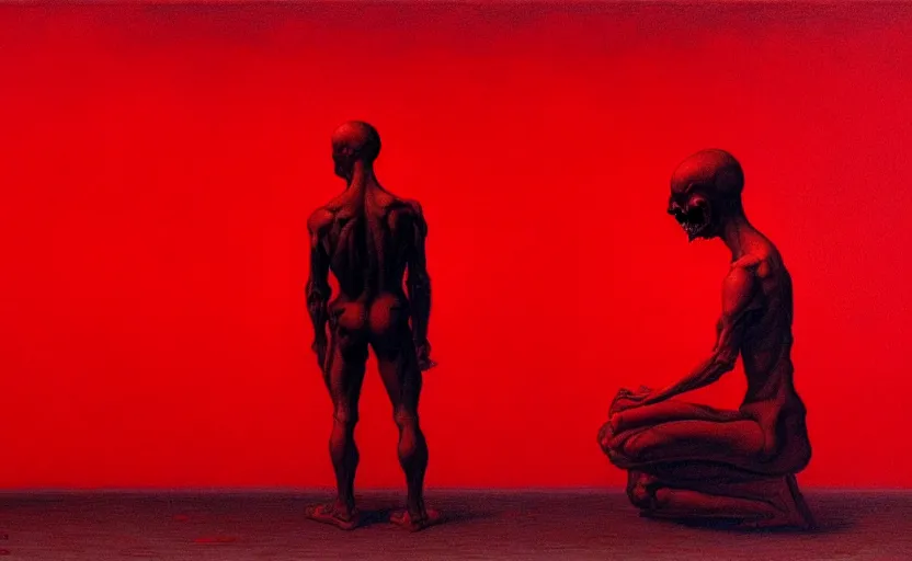 Image similar to only with red, death of communism, in the style of beksinski, parts by edward hopper, parts by rodcenko, parts by yue minjun, intricate and epic composition, red by caravaggio, insanely quality, highly detailed, masterpiece, red light, artstation