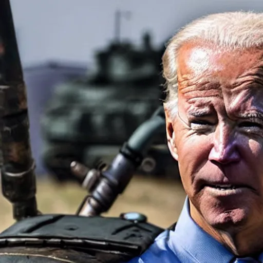 Prompt: still of Joe Biden as Tank in Tank Girl remake 2029