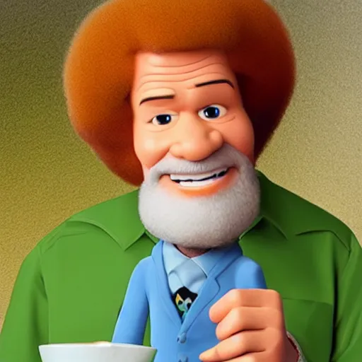 Image similar to bob ross as a pixar character