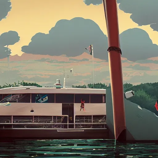 Image similar to yachting club by simon stalenhag