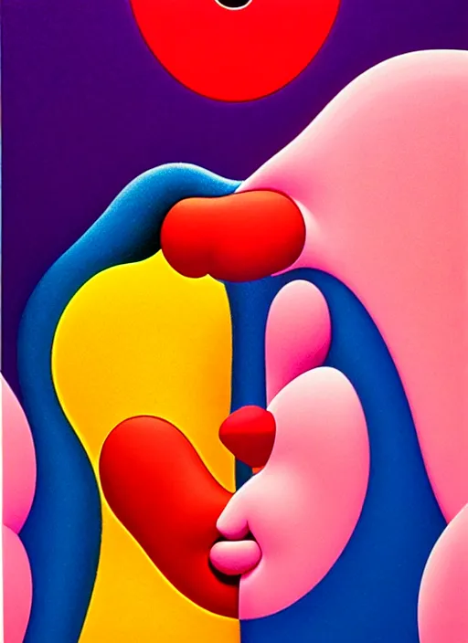Image similar to kissing by shusei nagaoka, kaws, david rudnick, airbrush on canvas, pastell colours, cell shaded!!!, 8 k