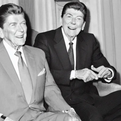 Image similar to [ ronald reagan sitting in chair next to tiger ]