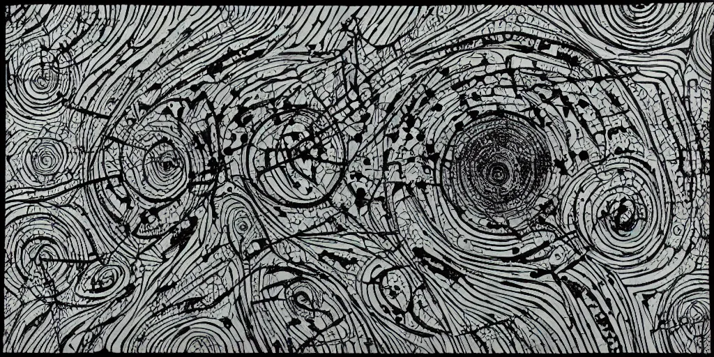 Image similar to camo of lines, technical, acrylic, teeth, eerie, tribal, clay, dots, lines, stipple, points, grid, cybernetic, old painting, swirly eyes, hypnosis