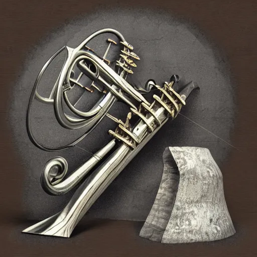 Image similar to a 3 d render of a medieval blowing horn, winding horn, animal horn, higly detailed, mystic, artwork