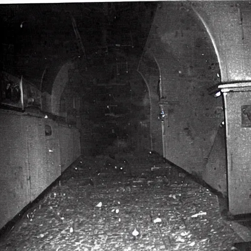 Prompt: nightmare surveillance footage scary underground nazi lair 1 9 4 0's unreleased actual photo