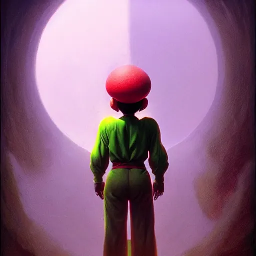 Image similar to uhd photorealistic shia lebeuouf dressed as luigi. cinematic lighting, in the style of akira toriyama, beksisnski, amano and karol bak, fantasy, hyperdetailed.