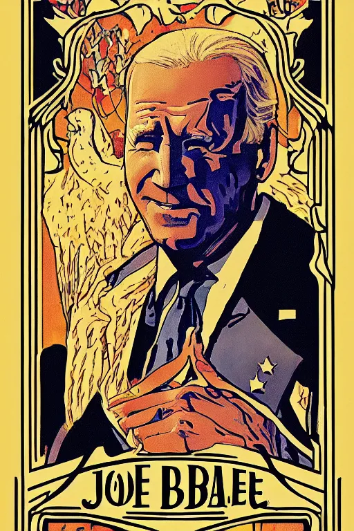 Image similar to joe biden tarot card art deco, art nouveau, by walter crane, by mark maggiori, trending on artstation