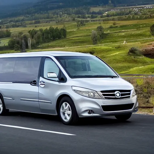 Prompt: luxury minivan on a rural highway