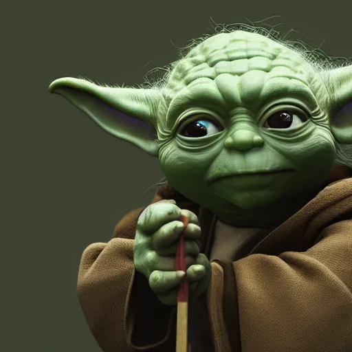 Prompt: Yoda hitting himself with a stick, hyperdetailed, artstation, cgsociety, 8k