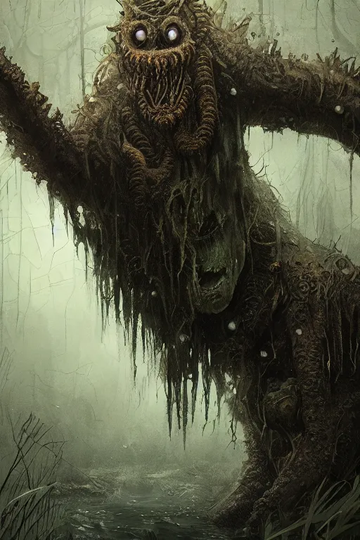 Image similar to lovecraftian swamp monster, extremely detailed digital art, in the style of greg rutkowski, trending on artstation, 8 k