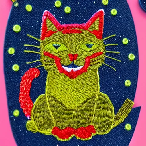 Prompt: a cat embroidered with sequins