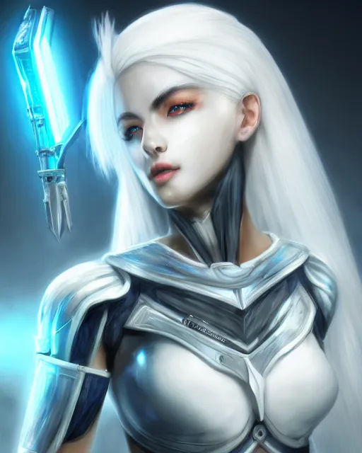 Prompt: perfect white haired attractive egyptian goddess, warframe armor, beautiful, symmetric, dreamy, half asian, pretty face, blue eyes, detailed, scifi platform, laboratory, experiment, 4 k, ultra realistic, epic lighting, android body, illuminated, cinematic, masterpiece, art by akihito tsukushi, voidstar