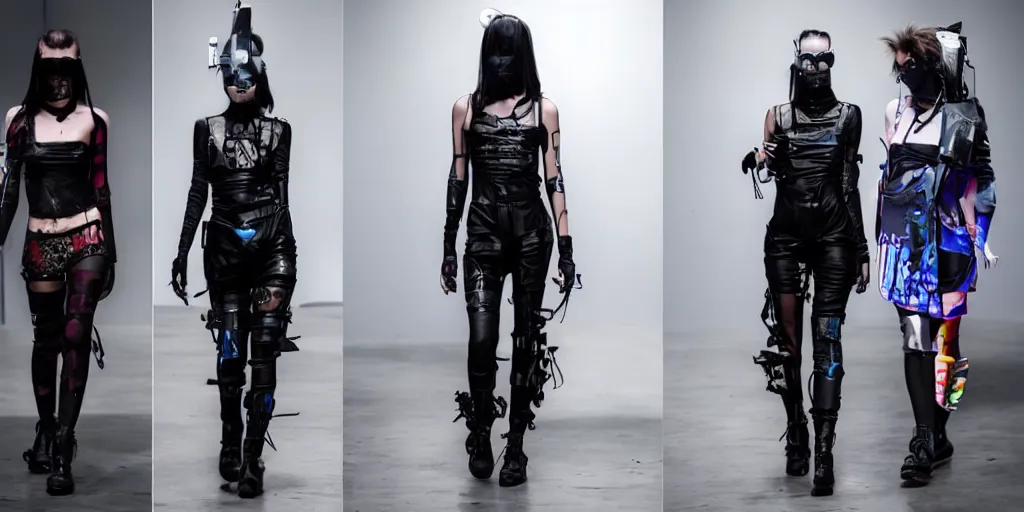 Image similar to catwalk fashion in cyberpunk style