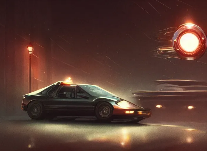 Image similar to detailed intricate digital illustration by greg rutkowski and artgerm and wlop and sanford robinson gifford ; 1 9 9 4 vehicle, glowing headlights ; 1 3 mm film, wide angle arri alfa anamorphic lens ; sharp focus, soft evening lighting