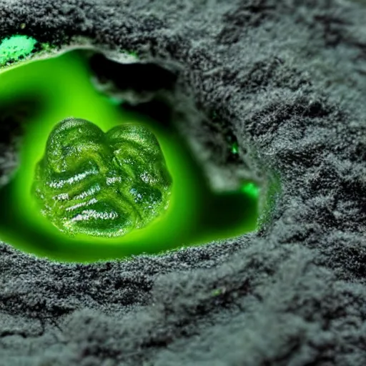 Image similar to tardigrade floating in green slime. finely detailed skin with celluar glossy facets