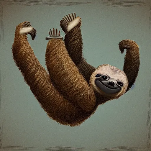 Prompt: a sloth dancing with joy, digital art