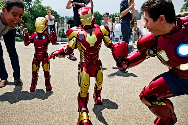 Image similar to iron man punching kids at sandbox