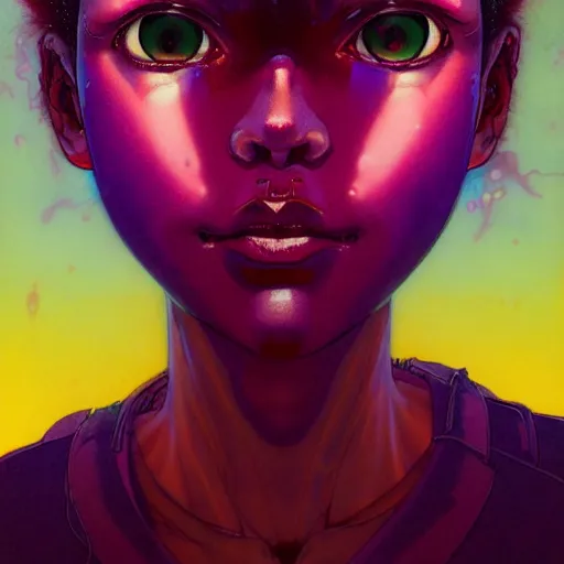 Image similar to prompt : purple and red character portrait soft light painted by james jean and katsuhiro otomo and erik jones, inspired by akira anime, smooth face feature, intricate oil painting, high detail illustration, sharp high detail, manga and anime 1 9 9 9